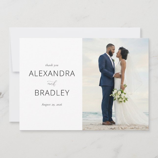 Serene White Minimalist Photo Thank You Card (Front)