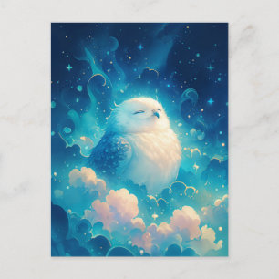 Serene White Owl Napping in Blue Clouds Postcard