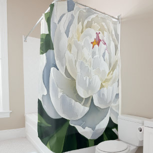 Serene White Peony Floral Art Shower Curtain