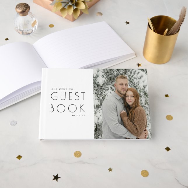Serene White Winter Portrait Guest Book (Front Open)
