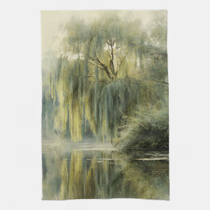 Serene Willow Tree Reflection Nature Art (10) Tea Towel