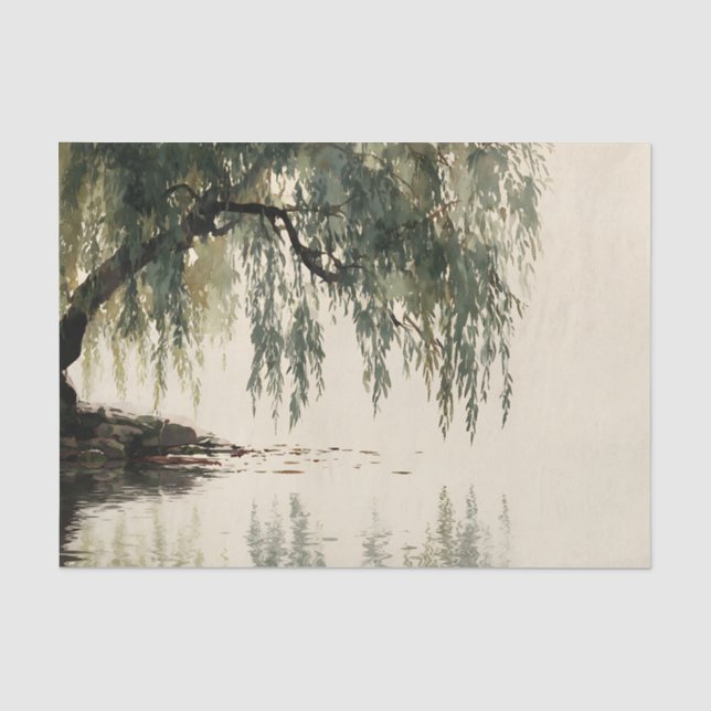 Serene Willow Tree Reflection Nature Art (11) Tissue Paper (Front)
