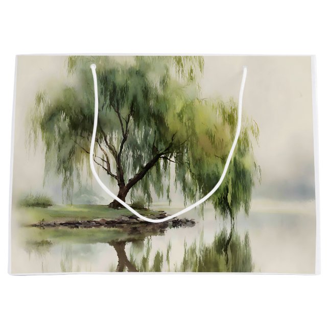 Serene Willow Tree Reflection Nature Art (12) Large Gift Bag (Front)
