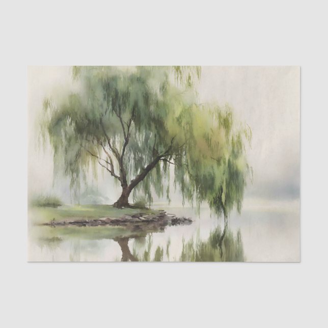 Serene Willow Tree Reflection Nature Art (12) Tissue Paper (Front)