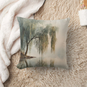 Serene Willow Tree Reflection Nature Art (13) Cushion