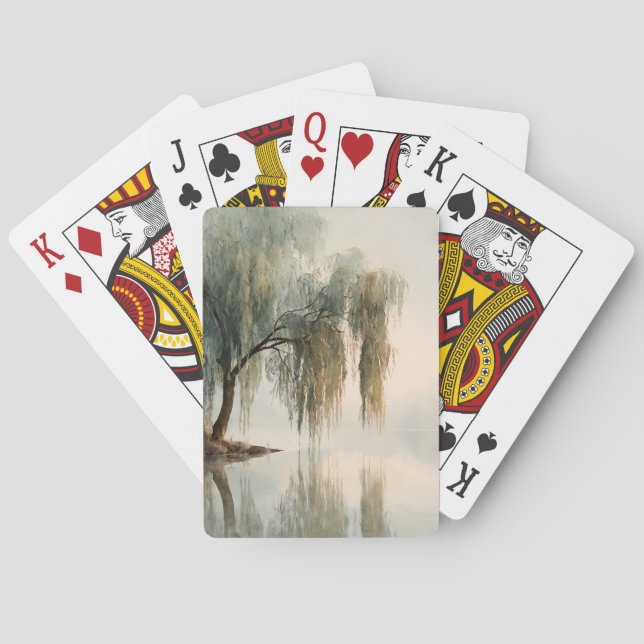 Serene Willow Tree Reflection Nature Art (13) Playing Cards (Back)