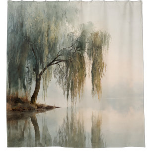 Serene Willow Tree Reflection Nature Art (13) Shower Curtain