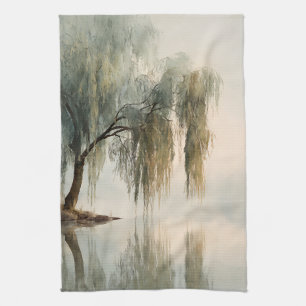 Serene Willow Tree Reflection Nature Art (13) Tea Towel