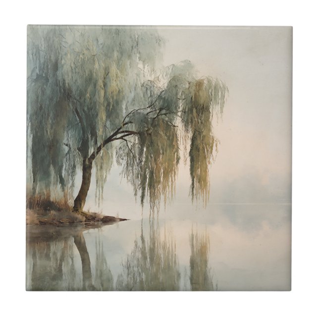 Serene Willow Tree Reflection Nature Art (13) Tile (Front)