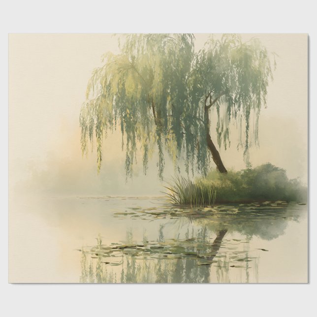 Serene Willow Tree Reflection Nature Art (1) Wrapping Paper (Flat)