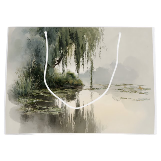 Serene Willow Tree Reflection Nature Art (2) Large Gift Bag (Front)