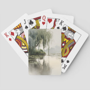 Serene Willow Tree Reflection Nature Art (2) Playing Cards