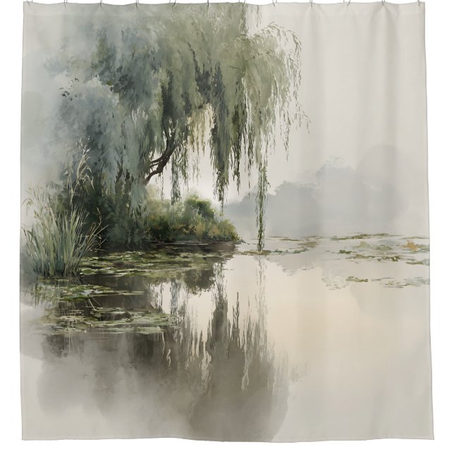 Serene Willow Tree Reflection Nature Art (2) Shower Curtain (Front)