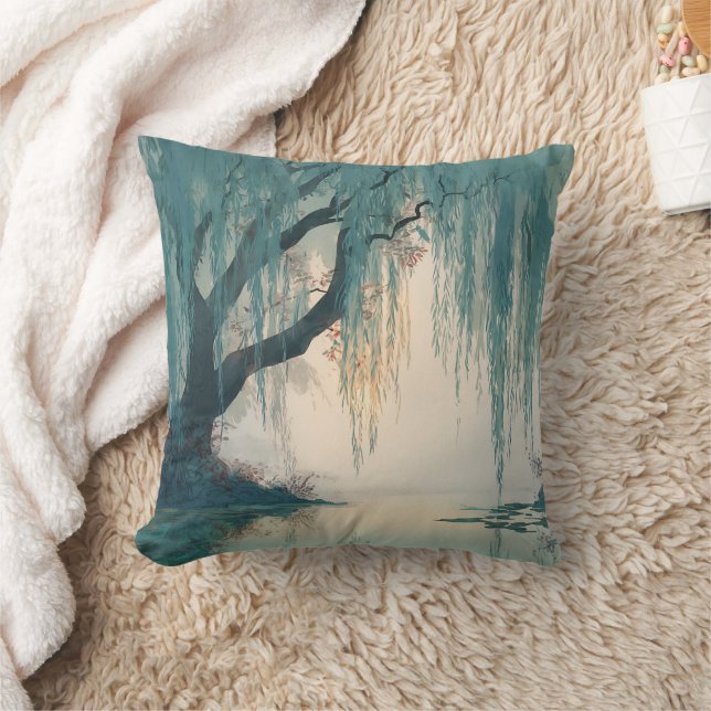 Serene Willow Tree Reflection Nature Art (3) Cushion (Blanket)