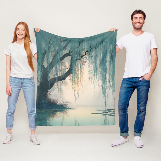 Serene Willow Tree Reflection Nature Art (3) Fleece Blanket (In Situ)