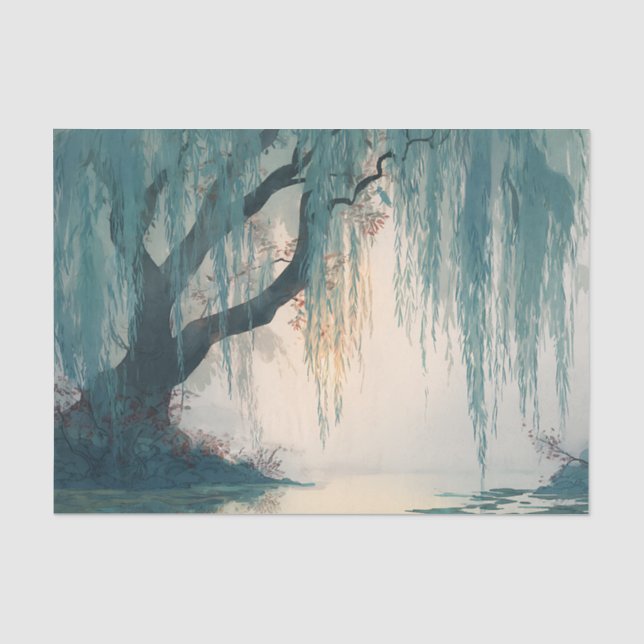 Serene Willow Tree Reflection Nature Art (3) Tissue Paper (Front)