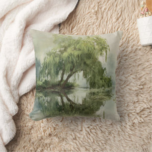 Serene Willow Tree Reflection Nature Art (5) Cushion