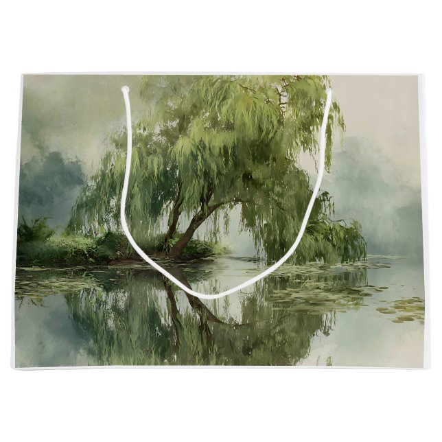 Serene Willow Tree Reflection Nature Art (5) Large Gift Bag (Front)