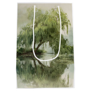Serene Willow Tree Reflection Nature Art (5) Medium Gift Bag