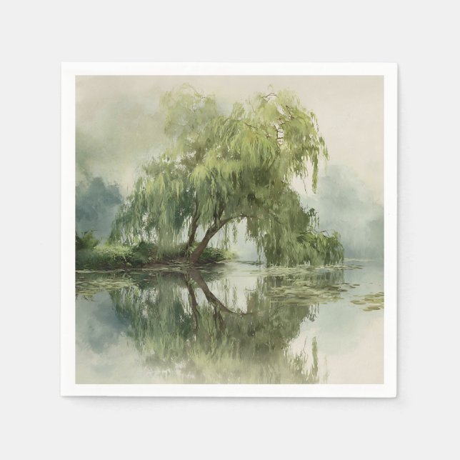 Serene Willow Tree Reflection Nature Art (5) Napkin (Front)