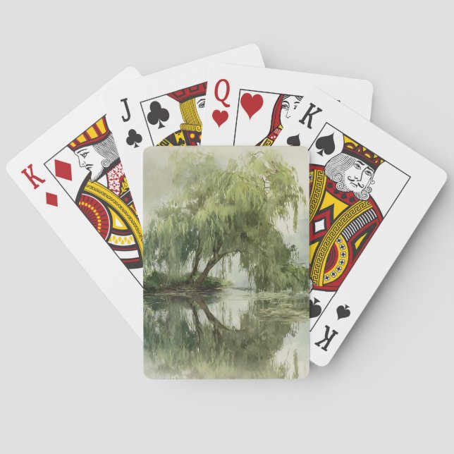 Serene Willow Tree Reflection Nature Art (5) Playing Cards (Back)