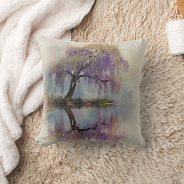 Serene Willow Tree Reflection Nature Art (6) Cushion (Blanket)