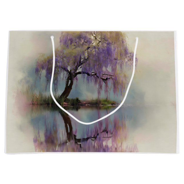 Serene Willow Tree Reflection Nature Art (6) Large Gift Bag (Front)
