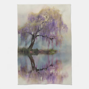 Serene Willow Tree Reflection Nature Art (6) Tea Towel