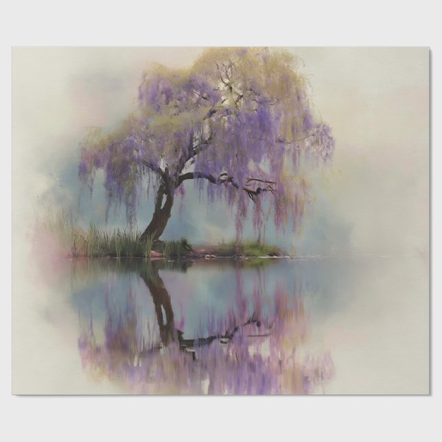 Serene Willow Tree Reflection Nature Art (6) Wrapping Paper (Flat)