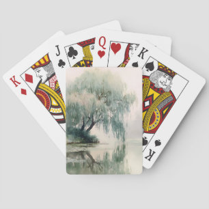 Serene Willow Tree Reflection Nature Art (7) Playing Cards