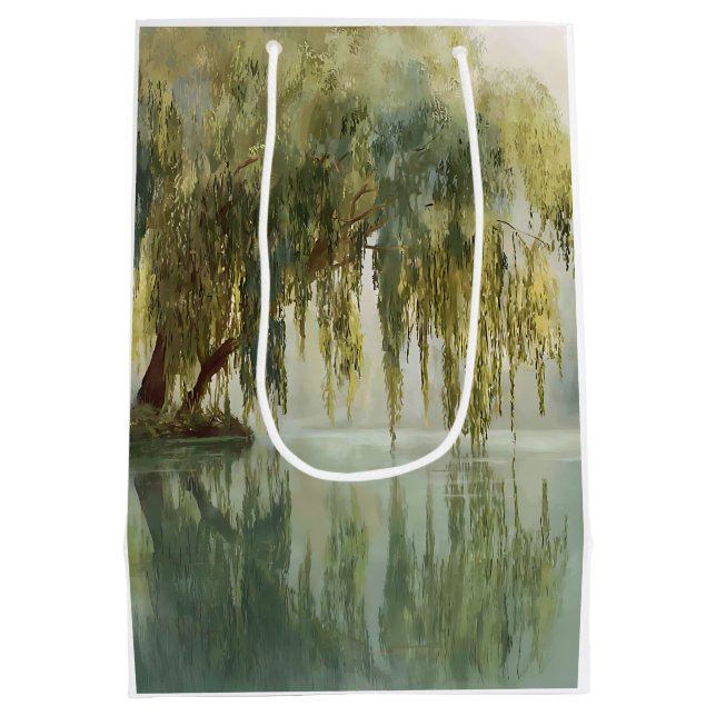 Serene Willow Tree Reflection Nature Art (8) Medium Gift Bag (Back)