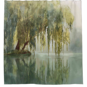 Serene Willow Tree Reflection Nature Art (8) Shower Curtain
