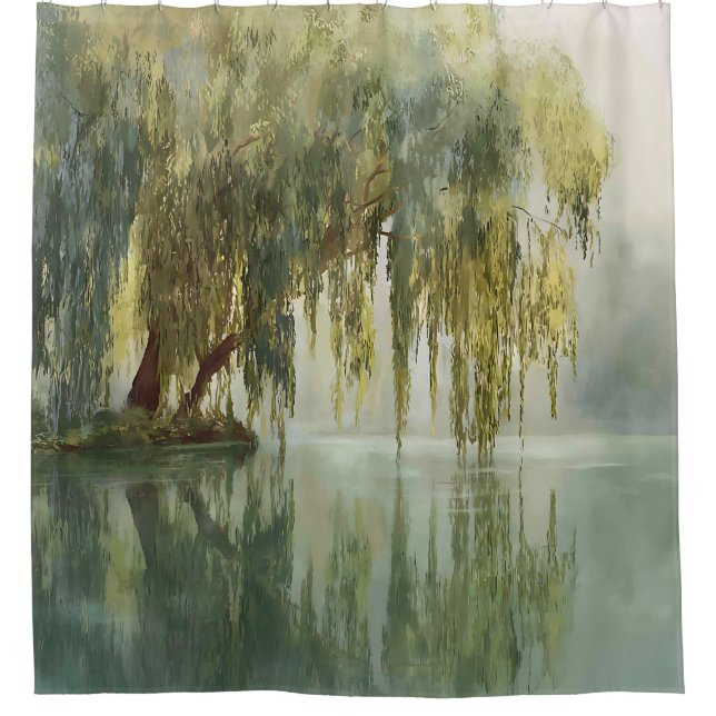 Serene Willow Tree Reflection Nature Art (8) Shower Curtain (Front)
