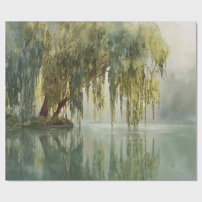 Serene Willow Tree Reflection Nature Art (8) Wrapping Paper (Flat)