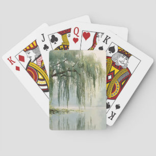 Serene Willow Tree Reflection Nature Art (9) Playing Cards
