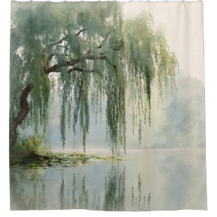 Serene Willow Tree Reflection Nature Art (9) Shower Curtain