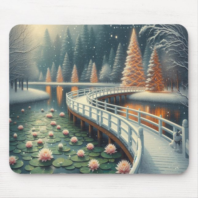 Serene Winter Christmas Scene on a Thick Computer Mouse Pad (Front)