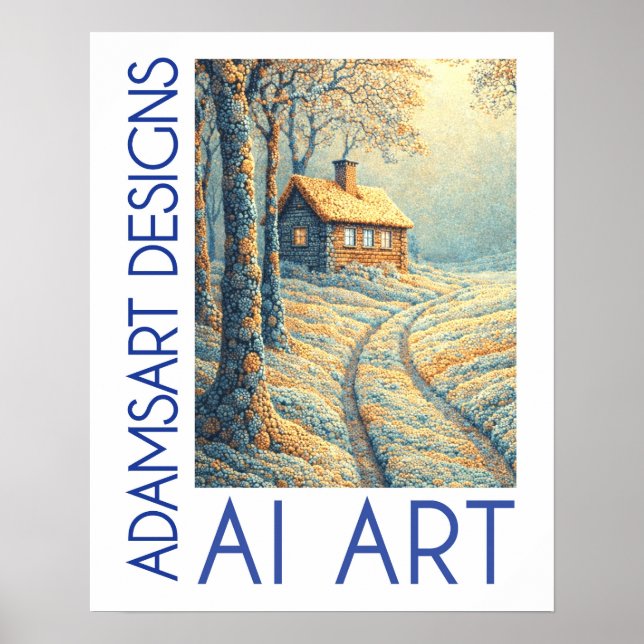Serene Winter Cottage Landscape AI Art Poster (Front)