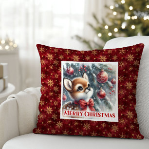 Serene Winter Fawn Snowy Forest Gift kids room Cushion