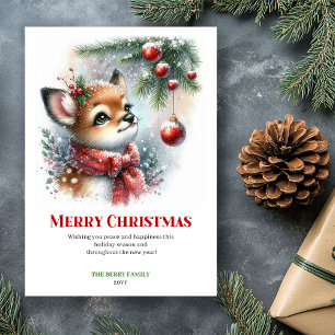 Serene Winter Fawn Snowy Forest Xmas Greeting Xmas Holiday Card