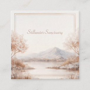 Serene Winter Landscape Gold Frame Frosted Rustic Square Business Card