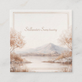 Serene Winter Landscape Gold Frame Frosted Rustic Square Business Card