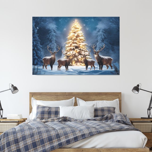 Serene Winter Landscape with Glowing Christmas  Canvas Print (Insitu(Bedroom))