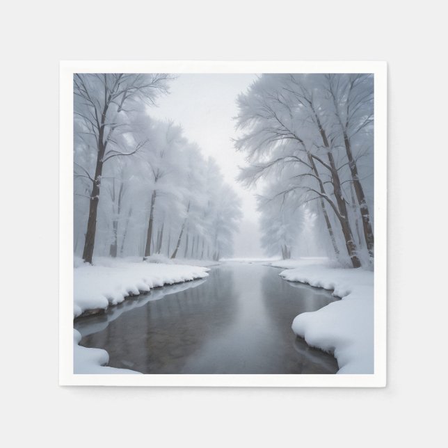 Serene Winter Landscape with Snow Covered Trees  Napkin (Front)
