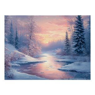 Serene Winter Landscape with Snow Covered Trees  Poster