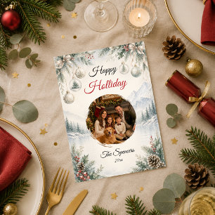 Serene Winter Mountain Holiday Family Portrait Card