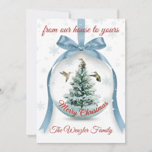 Serene Winter Scene with Hummingbirds Holiday Card