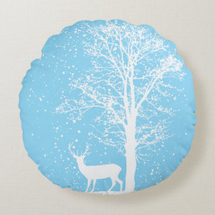 Serene Winter Silhouette Round Cushion