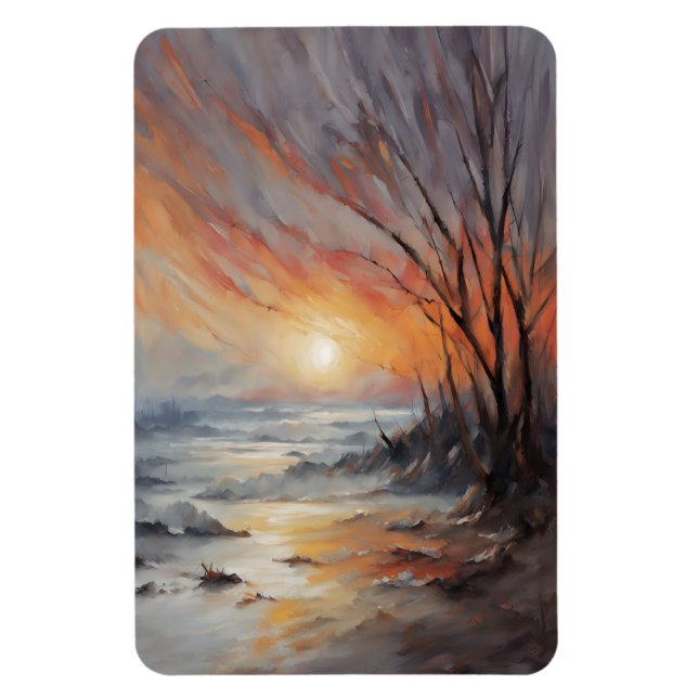 Serene Winter Sunset - Nature Landscape Art Magnet (Vertical)