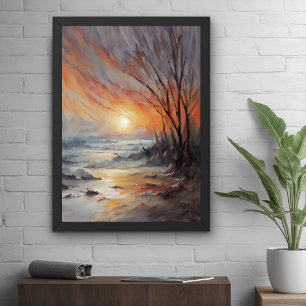 Serene Winter Sunset - Nature Landscape Art Poster